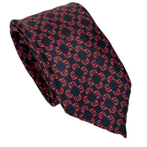British Museum Silk Tie Egyptian Print Red Navy Blue Men's Necktie Vintage